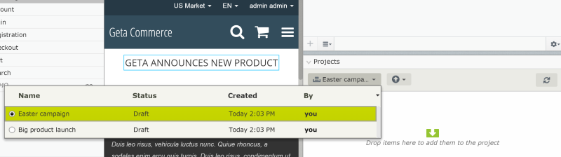 Create and work with multiple projects in EPiServer CMS 8
